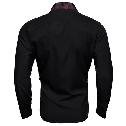 Black With Red Plaid Edge Dress Shirt shirt    - Sophisticated Gentlemen