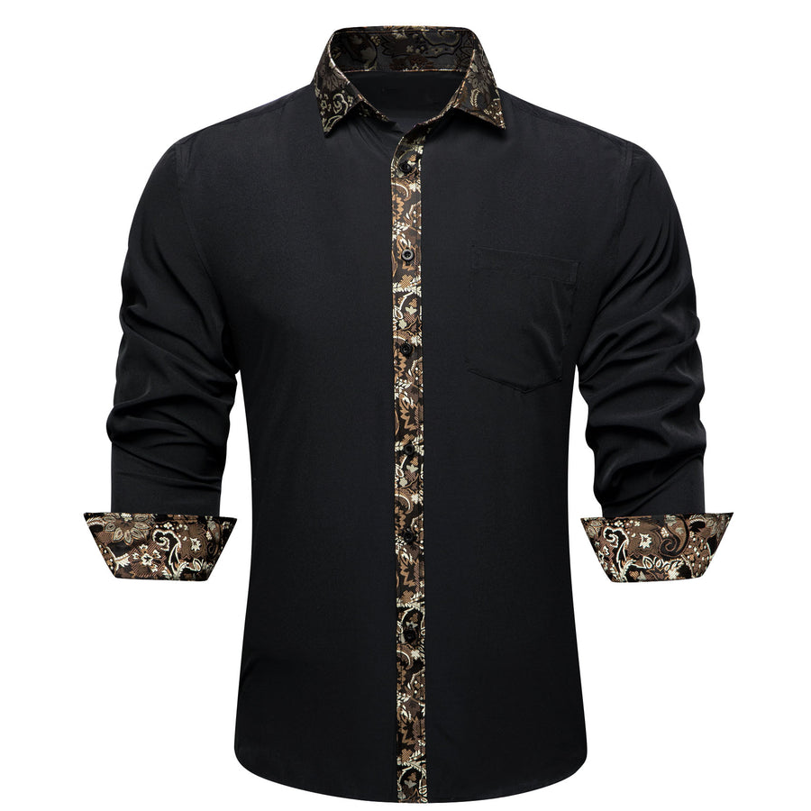 Black With Brown White Paisley Edge Dress Shirt shirt S   - Sophisticated Gentlemen