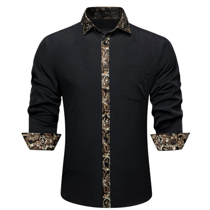 Black With Brown White Paisley Edge Dress Shirt shirt S   - Sophisticated Gentlemen
