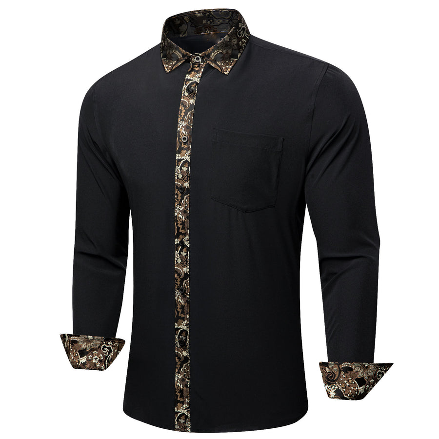 Black With Brown White Paisley Edge Dress Shirt shirt    - Sophisticated Gentlemen