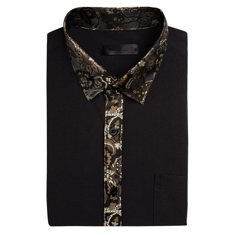 Black With Brown White Paisley Edge Dress Shirt shirt    - Sophisticated Gentlemen