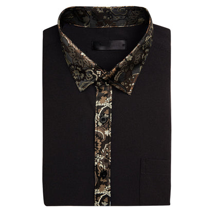 Black With Brown White Paisley Edge Dress Shirt shirt    - Sophisticated Gentlemen
