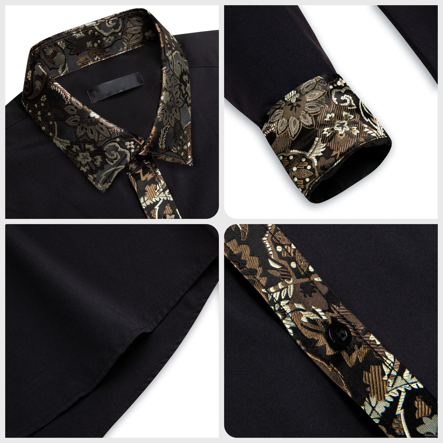 Black With Brown White Paisley Edge Dress Shirt shirt    - Sophisticated Gentlemen