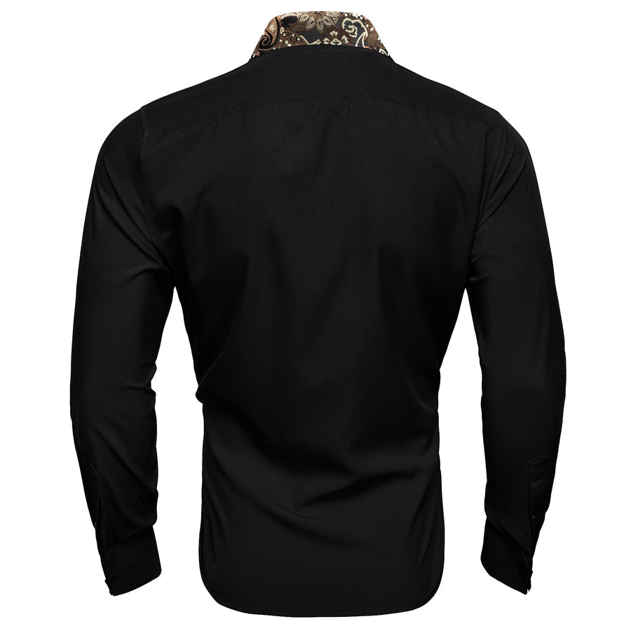 Black With Brown White Paisley Edge Dress Shirt shirt    - Sophisticated Gentlemen