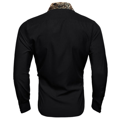 Black With Brown White Paisley Edge Dress Shirt shirt    - Sophisticated Gentlemen