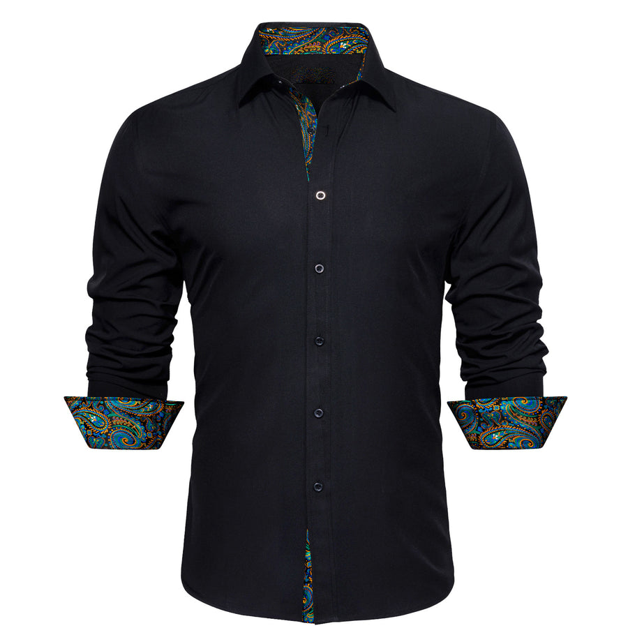 Black With Blue Green Paisley Edge Dress Shirt shirt S   - Sophisticated Gentlemen