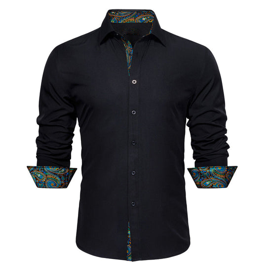Black With Blue Green Paisley Edge Dress Shirt shirt S   - Sophisticated Gentlemen