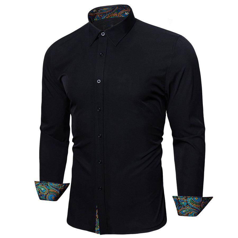 Black With Blue Green Paisley Edge Dress Shirt shirt    - Sophisticated Gentlemen
