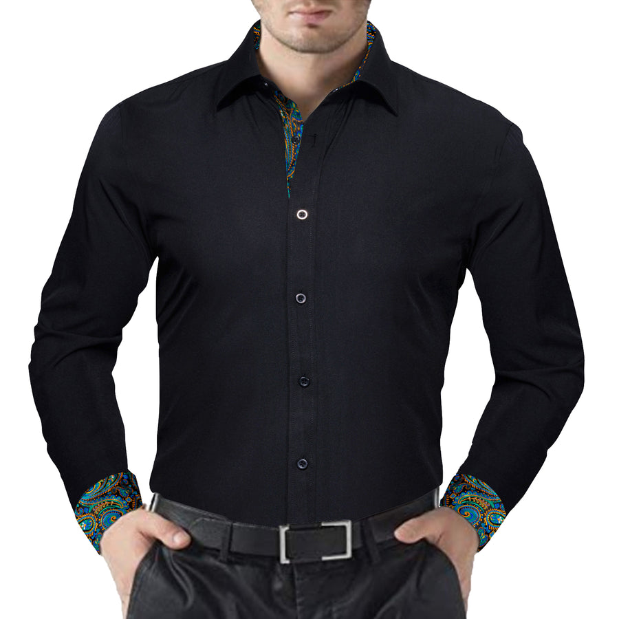 Black With Blue Green Paisley Edge Dress Shirt shirt    - Sophisticated Gentlemen