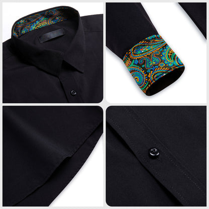 Black With Blue Green Paisley Edge Dress Shirt shirt    - Sophisticated Gentlemen
