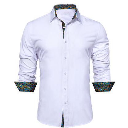 White With Blue Green Paisley Edge Dress Shirt shirt S   - Sophisticated Gentlemen