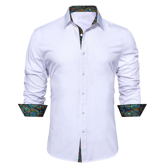 White With Blue Green Paisley Edge Dress Shirt shirt S   - Sophisticated Gentlemen
