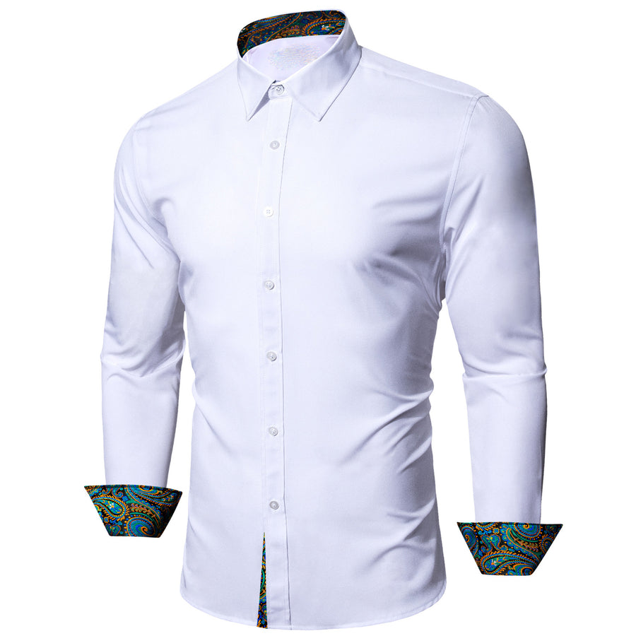 White With Blue Green Paisley Edge Dress Shirt shirt    - Sophisticated Gentlemen