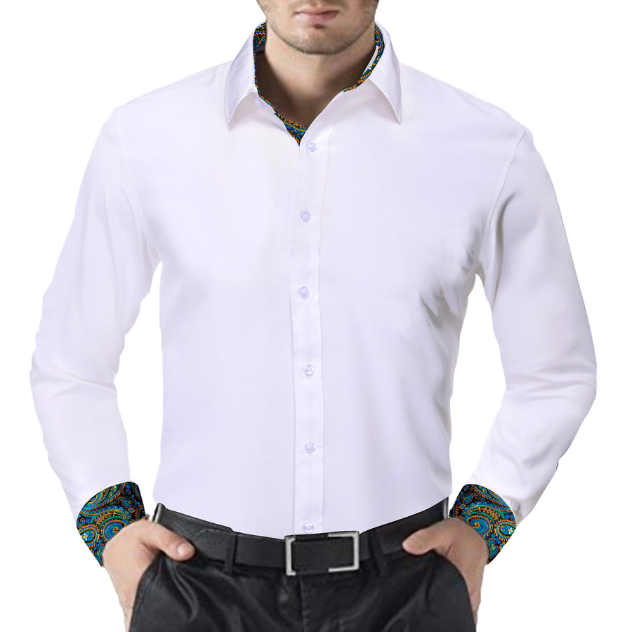 White With Blue Green Paisley Edge Dress Shirt shirt    - Sophisticated Gentlemen