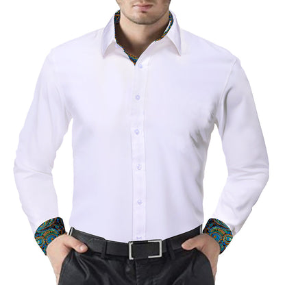 White With Blue Green Paisley Edge Dress Shirt shirt    - Sophisticated Gentlemen