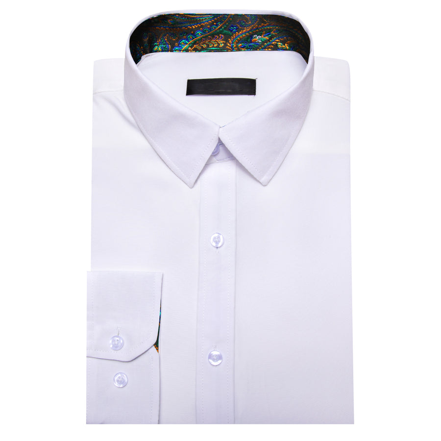 White With Blue Green Paisley Edge Dress Shirt shirt    - Sophisticated Gentlemen