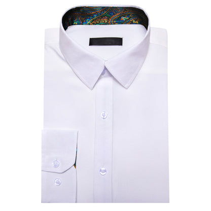 White With Blue Green Paisley Edge Dress Shirt shirt    - Sophisticated Gentlemen