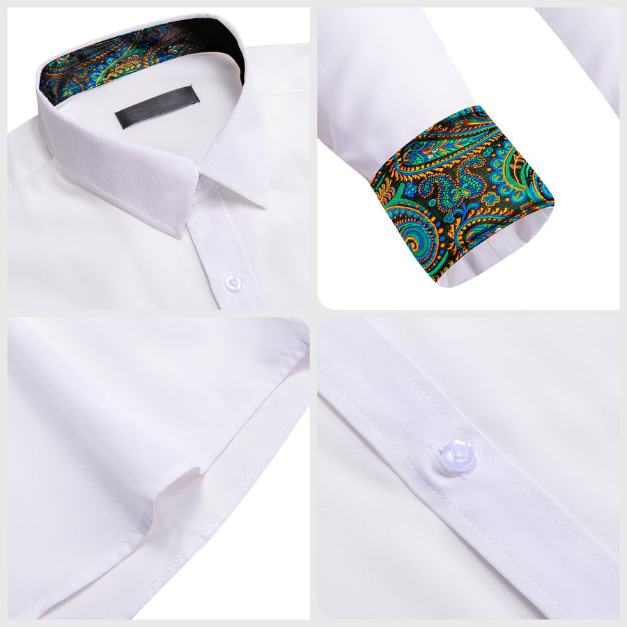 White With Blue Green Paisley Edge Dress Shirt shirt    - Sophisticated Gentlemen