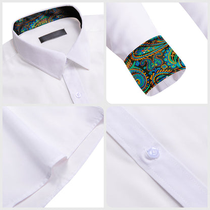 White With Blue Green Paisley Edge Dress Shirt shirt    - Sophisticated Gentlemen