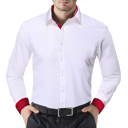 White With Red White Plaid Edge Dress Shirt shirt    - Sophisticated Gentlemen