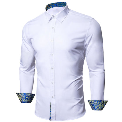 White With Blue Yellow Floral Edge Dress Shirt shirt    - Sophisticated Gentlemen