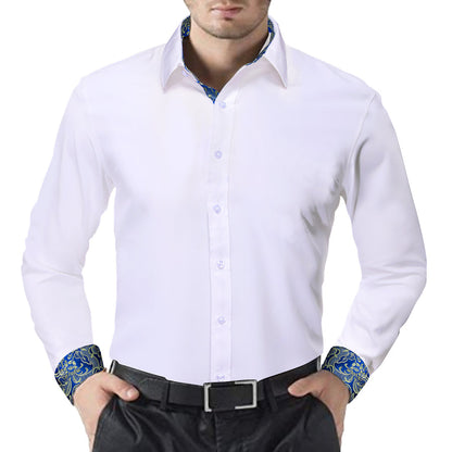 White With Blue Yellow Floral Edge Dress Shirt shirt    - Sophisticated Gentlemen