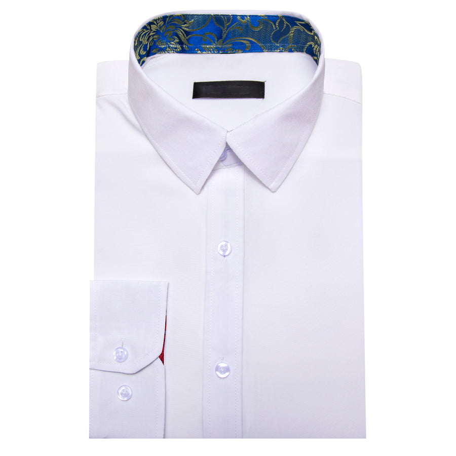 White With Blue Yellow Floral Edge Dress Shirt shirt    - Sophisticated Gentlemen