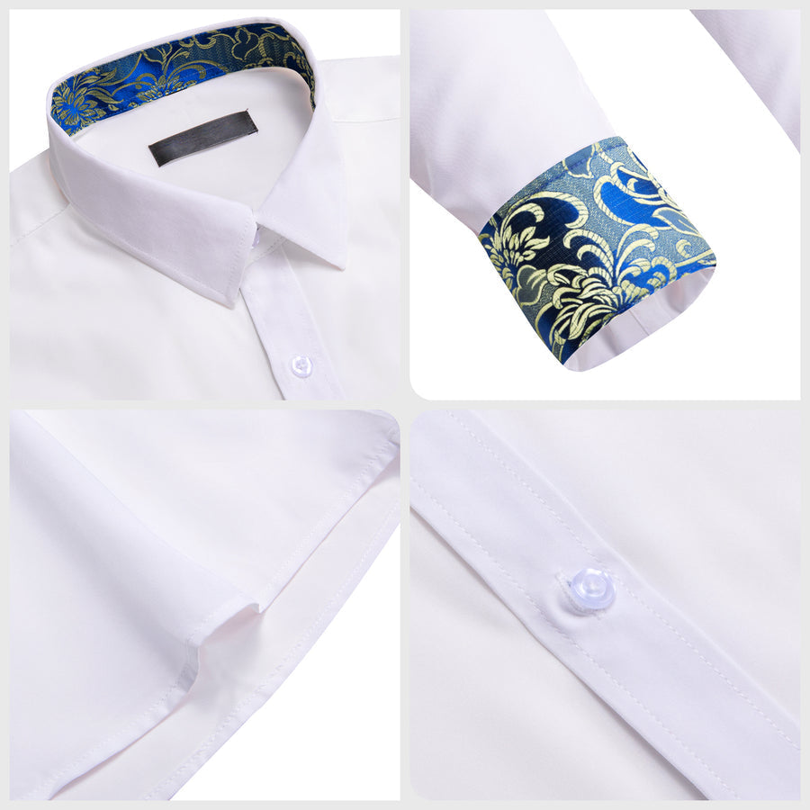 White With Blue Yellow Floral Edge Dress Shirt shirt    - Sophisticated Gentlemen