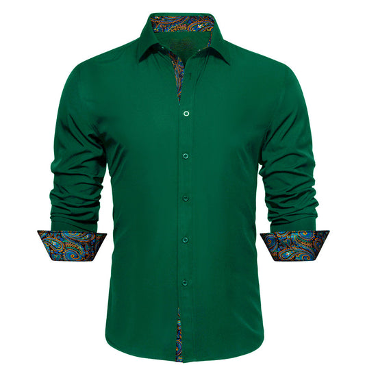 Dark Green With Multiple Color Paisley Edge Dress Shirt shirt S   - Sophisticated Gentlemen