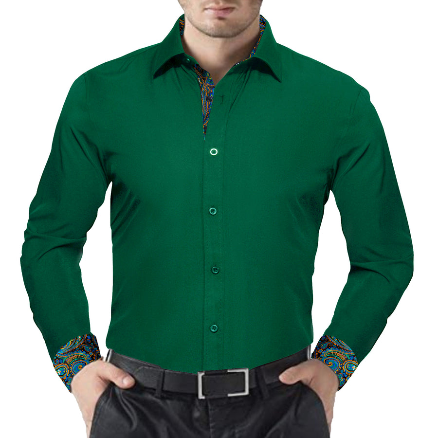 Dark Green With Multiple Color Paisley Edge Dress Shirt shirt    - Sophisticated Gentlemen