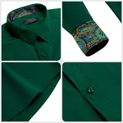 Dark Green With Multiple Color Paisley Edge Dress Shirt shirt    - Sophisticated Gentlemen