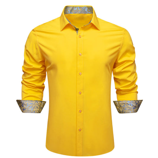 Lemon Yellow With Silver Yellow Floral Edge Dress Shirt shirt S   - Sophisticated Gentlemen