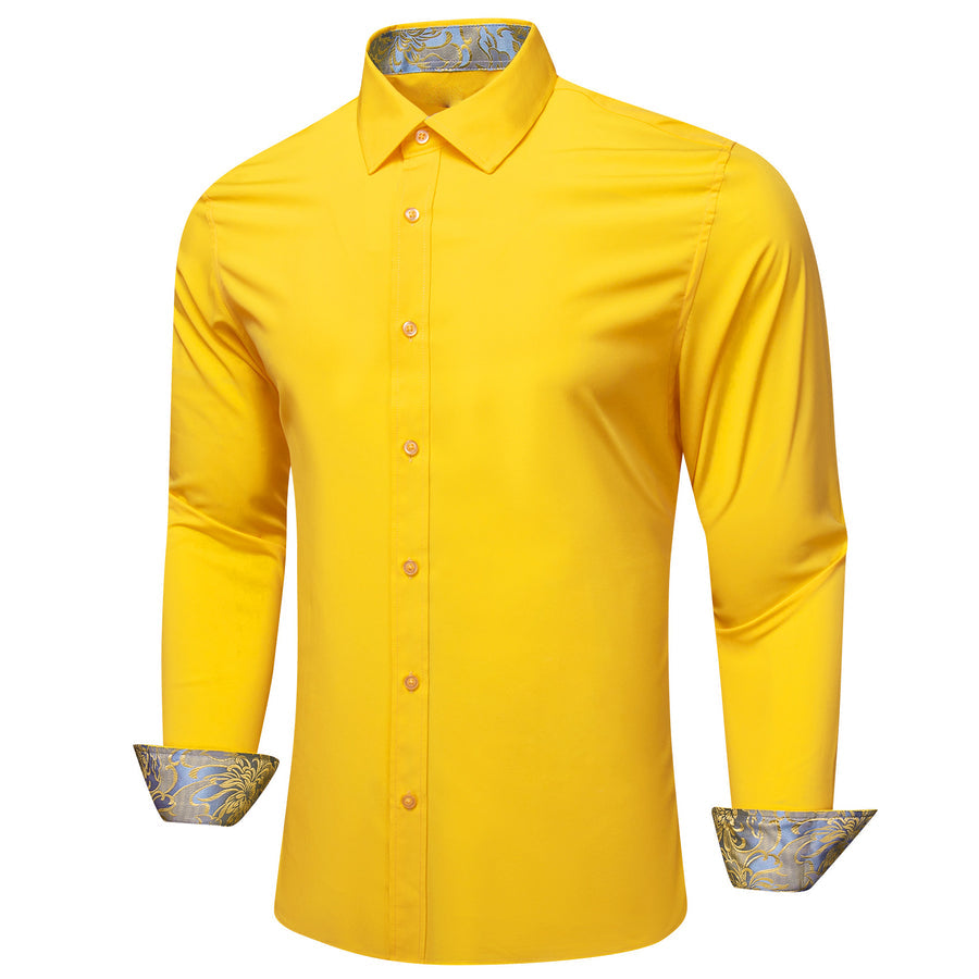 Lemon Yellow With Silver Yellow Floral Edge Dress Shirt shirt    - Sophisticated Gentlemen