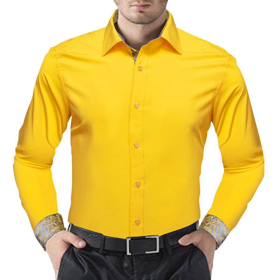 Lemon Yellow With Silver Yellow Floral Edge Dress Shirt shirt    - Sophisticated Gentlemen