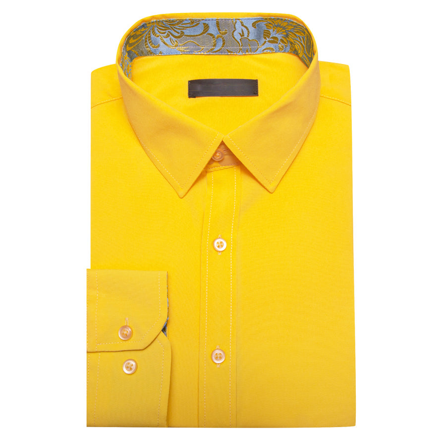 Lemon Yellow With Silver Yellow Floral Edge Dress Shirt shirt    - Sophisticated Gentlemen