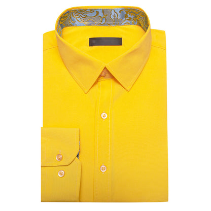 Lemon Yellow With Silver Yellow Floral Edge Dress Shirt shirt    - Sophisticated Gentlemen