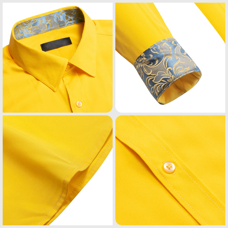 Lemon Yellow With Silver Yellow Floral Edge Dress Shirt shirt    - Sophisticated Gentlemen