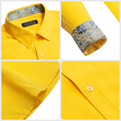 Lemon Yellow With Silver Yellow Floral Edge Dress Shirt shirt    - Sophisticated Gentlemen