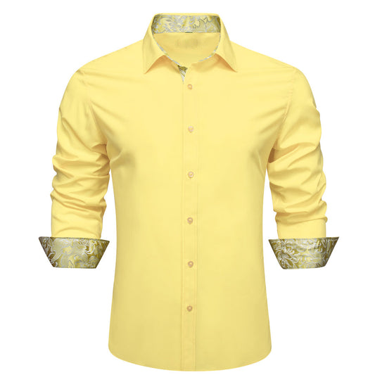 Baby Yellow With White Yellow Floral Edge Dress Shirt shirt S   - Sophisticated Gentlemen