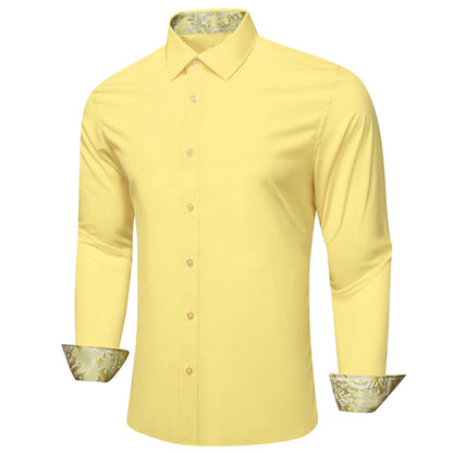 Baby Yellow With White Yellow Floral Edge Dress Shirt shirt    - Sophisticated Gentlemen