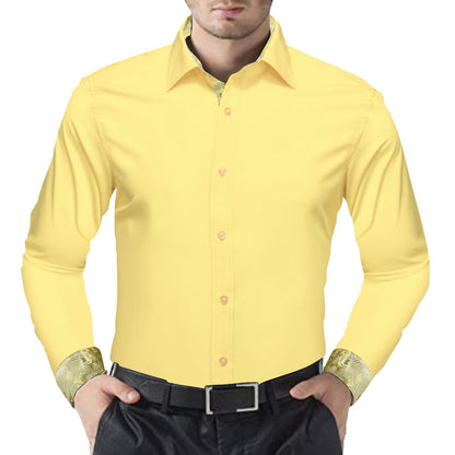 Baby Yellow With White Yellow Floral Edge Dress Shirt shirt    - Sophisticated Gentlemen