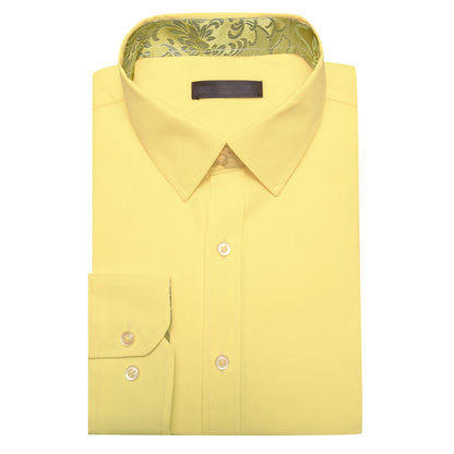 Baby Yellow With White Yellow Floral Edge Dress Shirt shirt    - Sophisticated Gentlemen