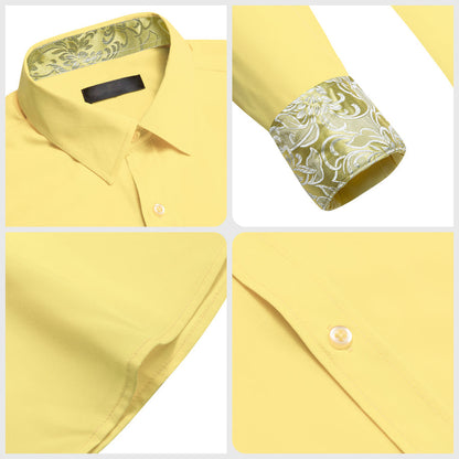 Baby Yellow With White Yellow Floral Edge Dress Shirt shirt    - Sophisticated Gentlemen