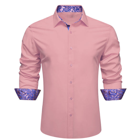 Pink With Purple Floral Edge Dress Shirt shirt S   - Sophisticated Gentlemen