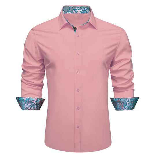 Pink With Aqua Floral Edge Dress Shirt shirt S   - Sophisticated Gentlemen