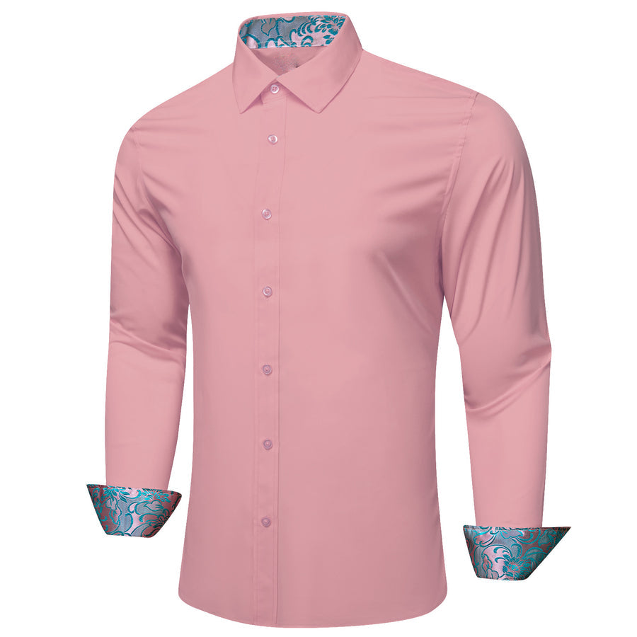 Pink With Aqua Floral Edge Dress Shirt shirt    - Sophisticated Gentlemen
