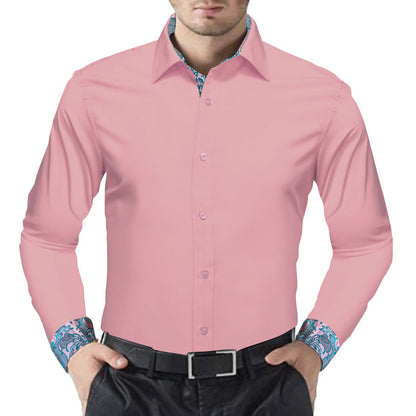 Pink With Aqua Floral Edge Dress Shirt shirt    - Sophisticated Gentlemen