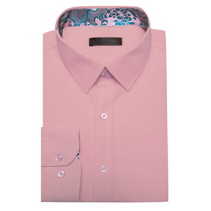 Pink With Aqua Floral Edge Dress Shirt shirt    - Sophisticated Gentlemen