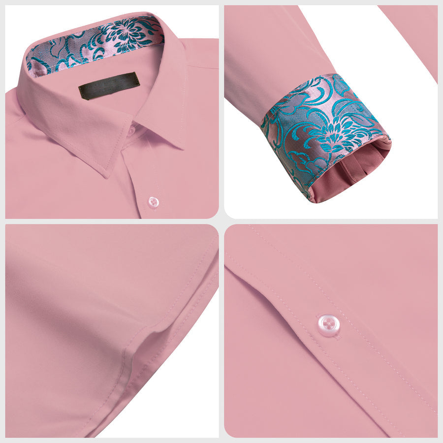Pink With Aqua Floral Edge Dress Shirt shirt    - Sophisticated Gentlemen