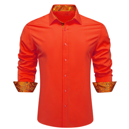 Orange With Blue Orange Paisley Edge Dress Shirt shirt S   - Sophisticated Gentlemen